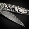 Dragon Song Pocketknife With Hand-carved Sterling Silver, Fossil Woolly Mammoth Tusk, And Damascus