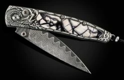 Dragon Song Pocketknife With Hand-carved Sterling Silver, Fossil Woolly Mammoth Tusk, And Damascus