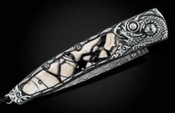 Dragon Song Pocketknife With Hand-carved Sterling Silver, Fossil Woolly Mammoth Tusk, And Damascus -KNIFECOMMAND Sales 1 b10 dragon song 3 1