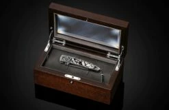 Dragon Song Pocketknife With Hand-carved Sterling Silver, Fossil Woolly Mammoth Tusk, And Damascus -KNIFECOMMAND Sales 1 b10 dragon song box 1