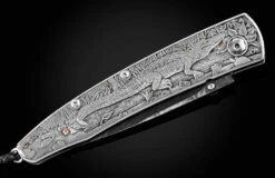 Gator Hand-engraved Pocketknife With Damascus Blade -KNIFECOMMAND Sales 1 b10 gator 3