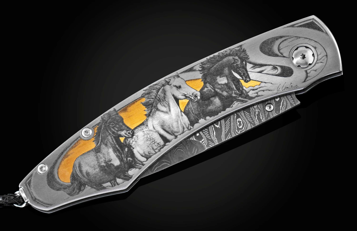 Wild & Free II Hand-engraved Pocketknife With Hand-forged Damascus Blade 5 Wild & Free II Hand-engraved Pocketknife With Hand-forged Damascus Blade - Image 3
