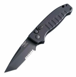 Hogue Knives Ballista I Automatic Folder: 3.5" Tanto Point Partially Serrated Blade Black Cerakote Finish, Matte Black Aluminum Frame #64120 -KNIFECOMMAND Sales HOGUE 64120 1 1 W 45324.1652907010.1280.1280
