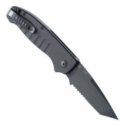 Hogue Knives Ballista I Automatic Folder: 3.5" Tanto Point Partially Serrated Blade Black Cerakote Finish, Matte Black Aluminum Frame #64120 -KNIFECOMMAND Sales HOGUE 64120 2 BK 90313.1652907010.1280.1280