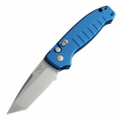 Hogue Knives Ballista I Automatic Folder: 3.5" Tanto Point Blade Stone Tumbled Finish, Matte Blue Aluminum Frame #64123 -KNIFECOMMAND Sales HOGUE 64123 1 1 W 99337.1652907010.1280.1280