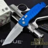 Hogue Knives Ballista I Automatic Folder: 3.5" Tanto Point Blade Stone Tumbled Finish, Matte Blue Aluminum Frame #64123 -KNIFECOMMAND Sales HOGUE BALLISTA 64123 12537.1653009823.1280.1280