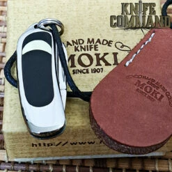 Custom Moki Pendant Necklace Knife Black Micarta And White Mother Of Pearl Crescent Moon Inlay Seki Knife Show