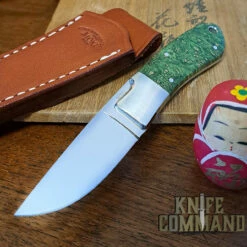 Moki Rare Limited Edition Mini Hunter Fixed Blade Knife In Green Stabilized Maple