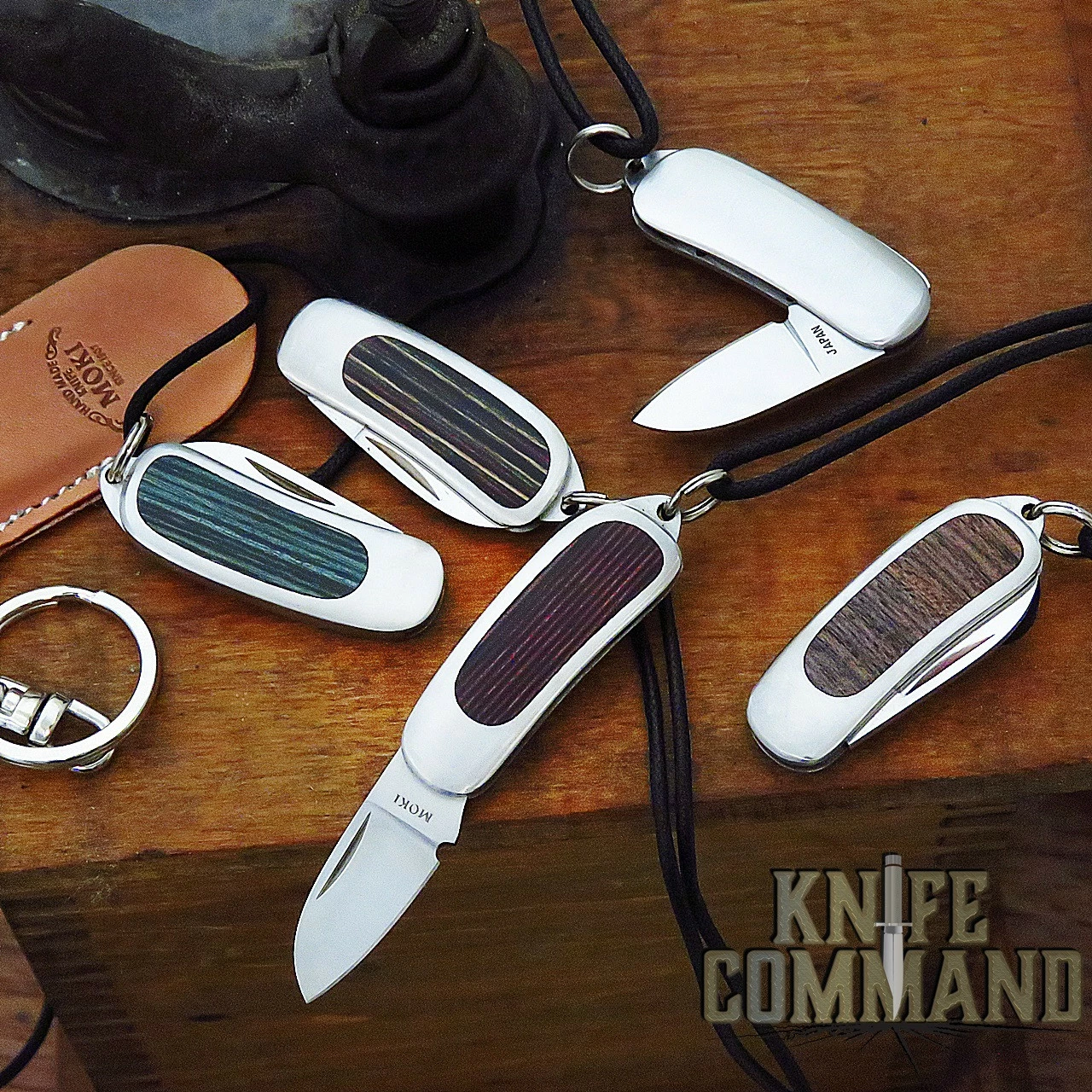 Moki Pendant Necklace Keychain Layered Wood Folding Knife 3 Moki Pendant Necklace Keychain Layered Wood Folding Knife