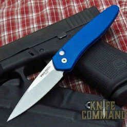 Pro-Tech Knives 3405 Blue Newport Automatic Knife Folder 3" Stonewash CPM-S35VN Blade