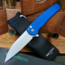 Pro-Tech Knives 5305 Blue Malibu Manual Flipper Knife Folder 3.25" Stonewash MAGNACUT Wharncliffe Blade