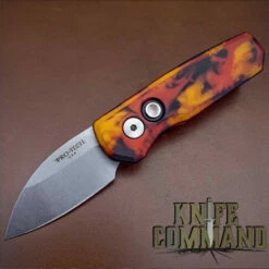Pro-Tech Knives R5301-DF Runt 5 Del Fuego Automatic Folder Knife Folder 1-15/16" MAGNACUT Wharncliffe Stonewash Blade -KNIFECOMMAND Sales PRO TECH R5301 DF 12778.1664393699.1280.1280