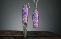 Cosmos Knife Pendant Featuring Moku-Ti And Hand-forged Damascus Blade