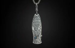 Yorick Sculpted Sterling Silver Pocketknife with Hand-forged Damascus Blade -KNIFECOMMAND Sales b02 yorick newchain 3 1