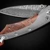 Redwood Titanium Pocketknife With Redwood Burl And Hand-forged Damascus Blade