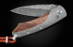 Redwood Titanium Pocketknife With Redwood Burl And Hand-forged Damascus Blade
