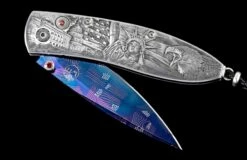 America Hand-engraved Pocketknife With Hand-forged 'flag' Damascus Blade