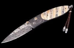 Archetype Damascus Pocketknife Featuring Fossil Woolly Mammoth Tooth