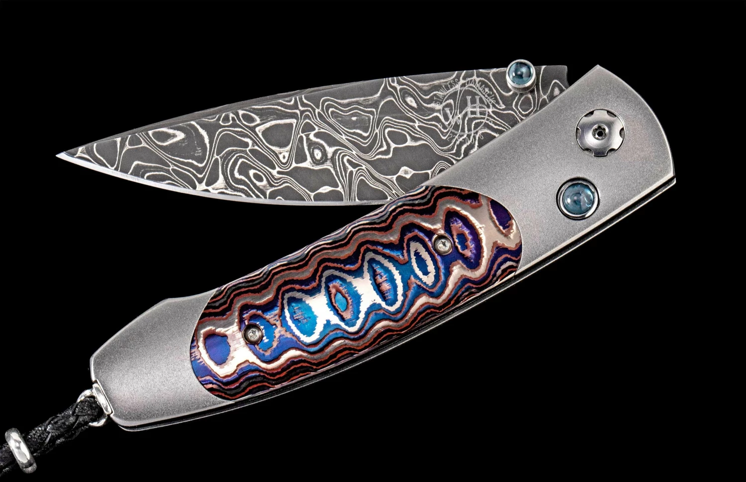 Dark Fire Titanium Pocketknife With 'Wave' Mokume And Damascus Blade 3 Dark Fire Titanium Pocketknife With 'Wave' Mokume And Damascus Blade