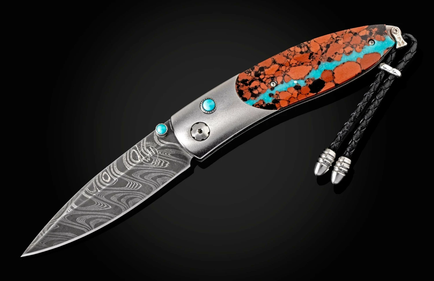 Lava Lake Titanium Pocket Knife Featuring Turquoise And Lava Rock, And Damascus Blade 4 Lava Lake Titanium Pocket Knife Featuring Turquoise And Lava Rock, And Damascus Blade - Image 2