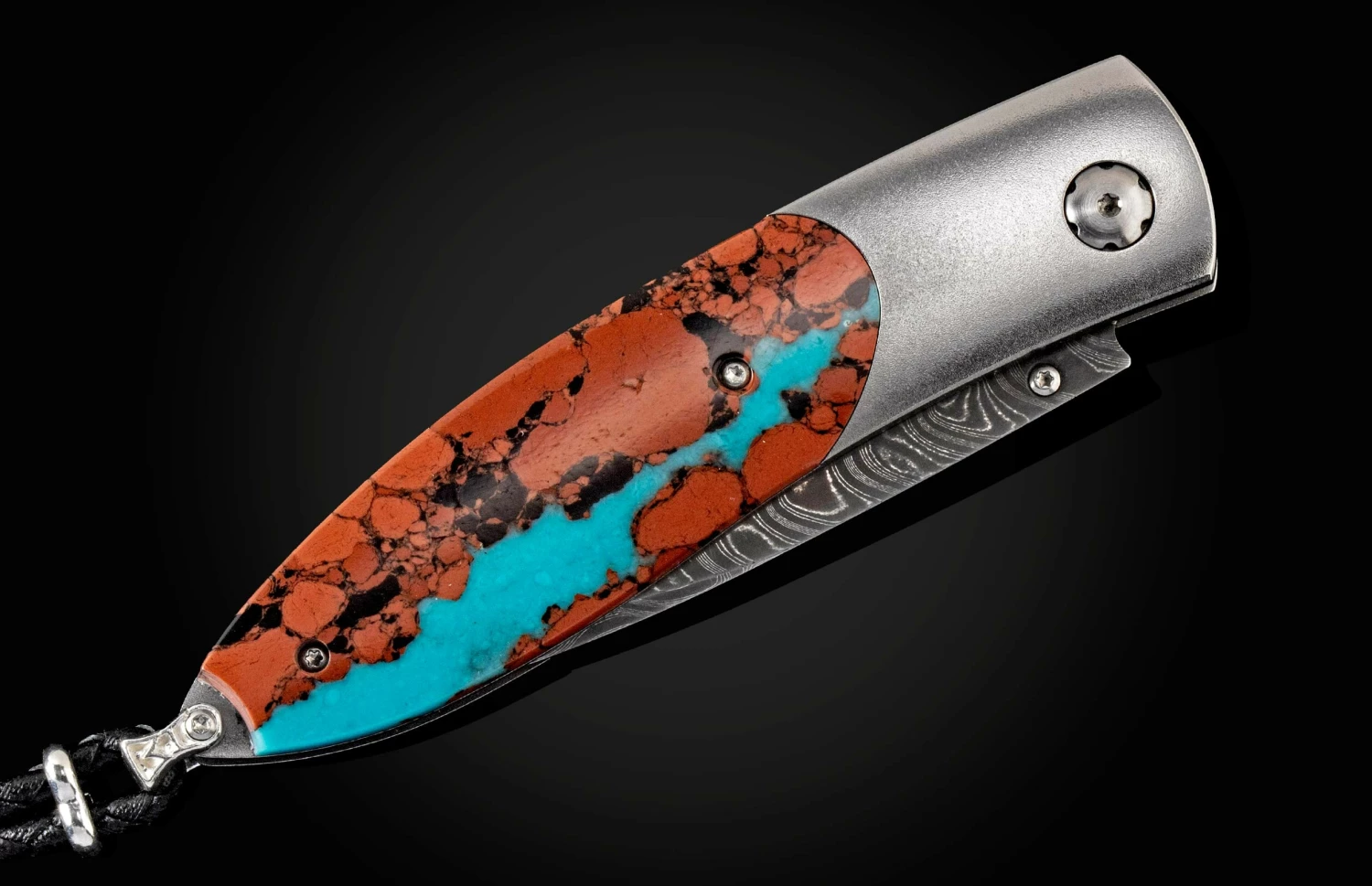 Lava Lake Titanium Pocket Knife Featuring Turquoise And Lava Rock, And Damascus Blade 5 Lava Lake Titanium Pocket Knife Featuring Turquoise And Lava Rock, And Damascus Blade - Image 3
