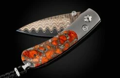 Flash Fire Pocketknife With Copper Wave Damascus And Apple Coral