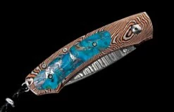 Lowell Pocketknife Featuring Mokume Gane, Kingman Turquoise, And 'wave' Damascus Blade -KNIFECOMMAND Sales b09 lowell 3 1