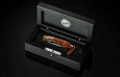 Red Hills Pocketknife With Desert Ironwood, 'Wave' Mokume, And Damascus Steel -KNIFECOMMAND Sales b09 red hills 5 box