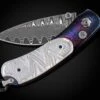 White Wave Folding Knife Featuring Carved Mother Of Pearl, And 'wave' Damascus Blade -KNIFECOMMAND Sales b09 white wave 1