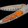 Beech Titanium Pocket Knife Featuring Beech Wood And 'copper Wave' Damascus Blade