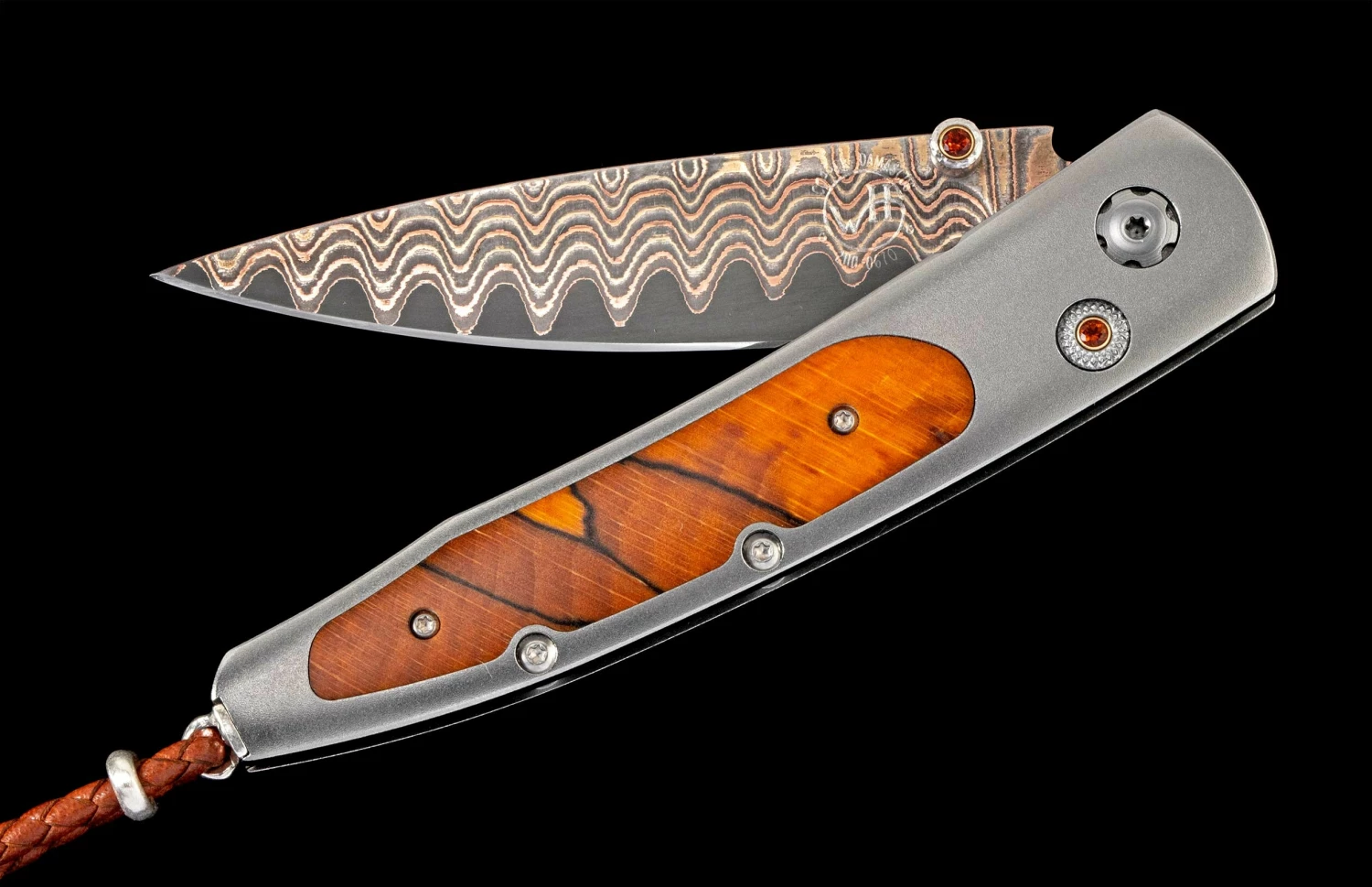 Beech Titanium Pocket Knife Featuring Beech Wood And 'copper Wave' Damascus Blade 3 Beech Titanium Pocket Knife Featuring Beech Wood And 'copper Wave' Damascus Blade