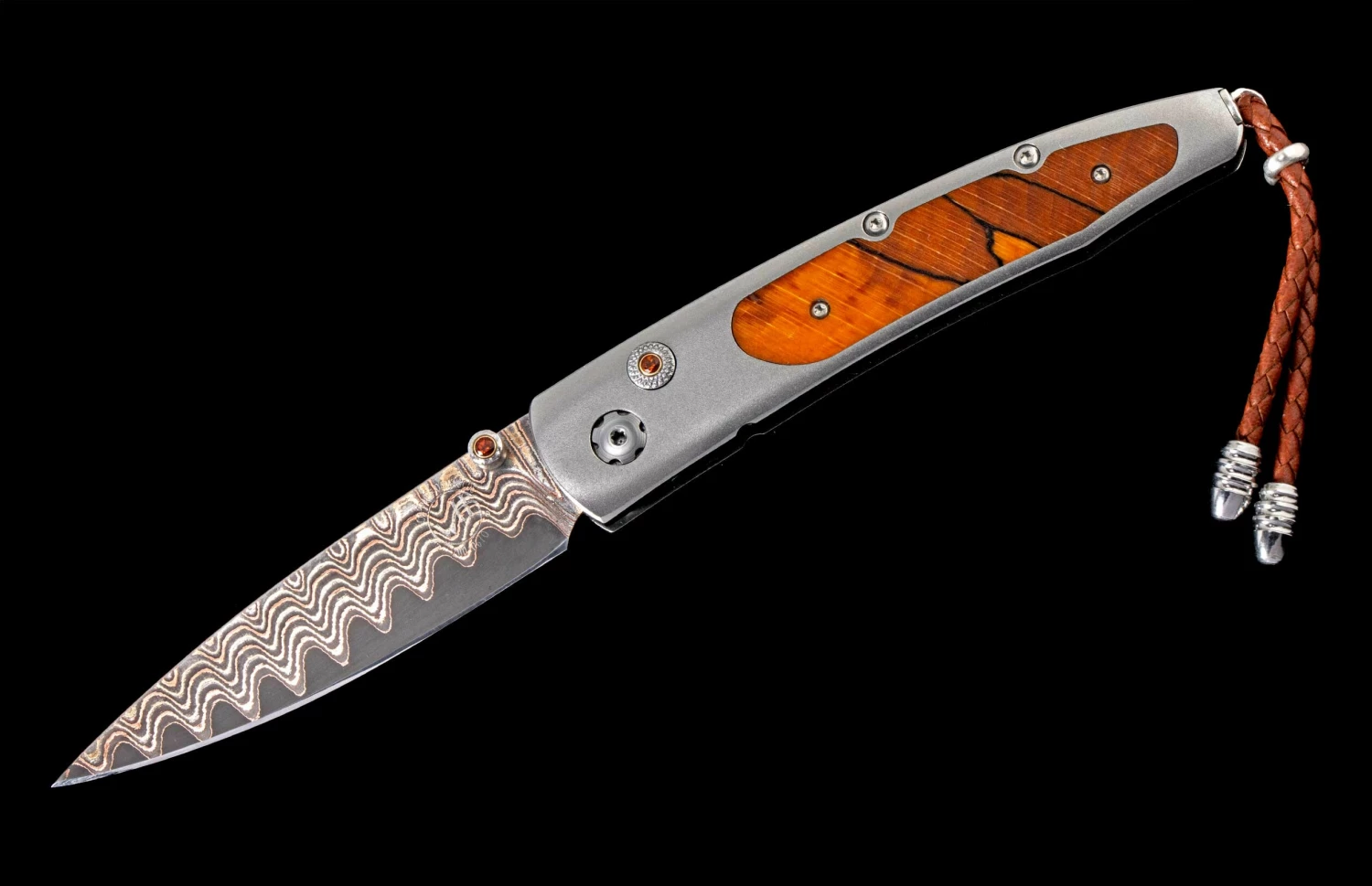 Beech Titanium Pocket Knife Featuring Beech Wood And 'copper Wave' Damascus Blade 4 Beech Titanium Pocket Knife Featuring Beech Wood And 'copper Wave' Damascus Blade - Image 2