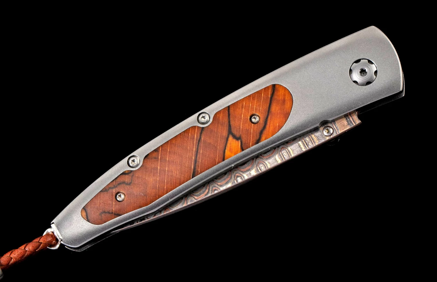 Beech Titanium Pocket Knife Featuring Beech Wood And 'copper Wave' Damascus Blade 5 Beech Titanium Pocket Knife Featuring Beech Wood And 'copper Wave' Damascus Blade - Image 3