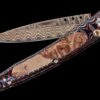 Blue Burl Pocketknife Featuring 'wave' Mokume Gane, Maple Burl Wood, And 'copper Wave' Damascus Blade -KNIFECOMMAND Sales b10 blue burl 1