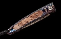 Blue Burl Pocketknife Featuring 'wave' Mokume Gane, Maple Burl Wood, And 'copper Wave' Damascus Blade -KNIFECOMMAND Sales b10 blue burl 3
