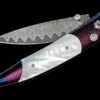 Blue Sand Pocketknife With Heat-blued Damascus, Mother Of Pearl, And 'wave' Damascus Blade -KNIFECOMMAND Sales b10 blue sand 1 1