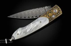 Night Sky Pocketknife With Inlaid 24K Gold Koftgari And Mother Of Pearl