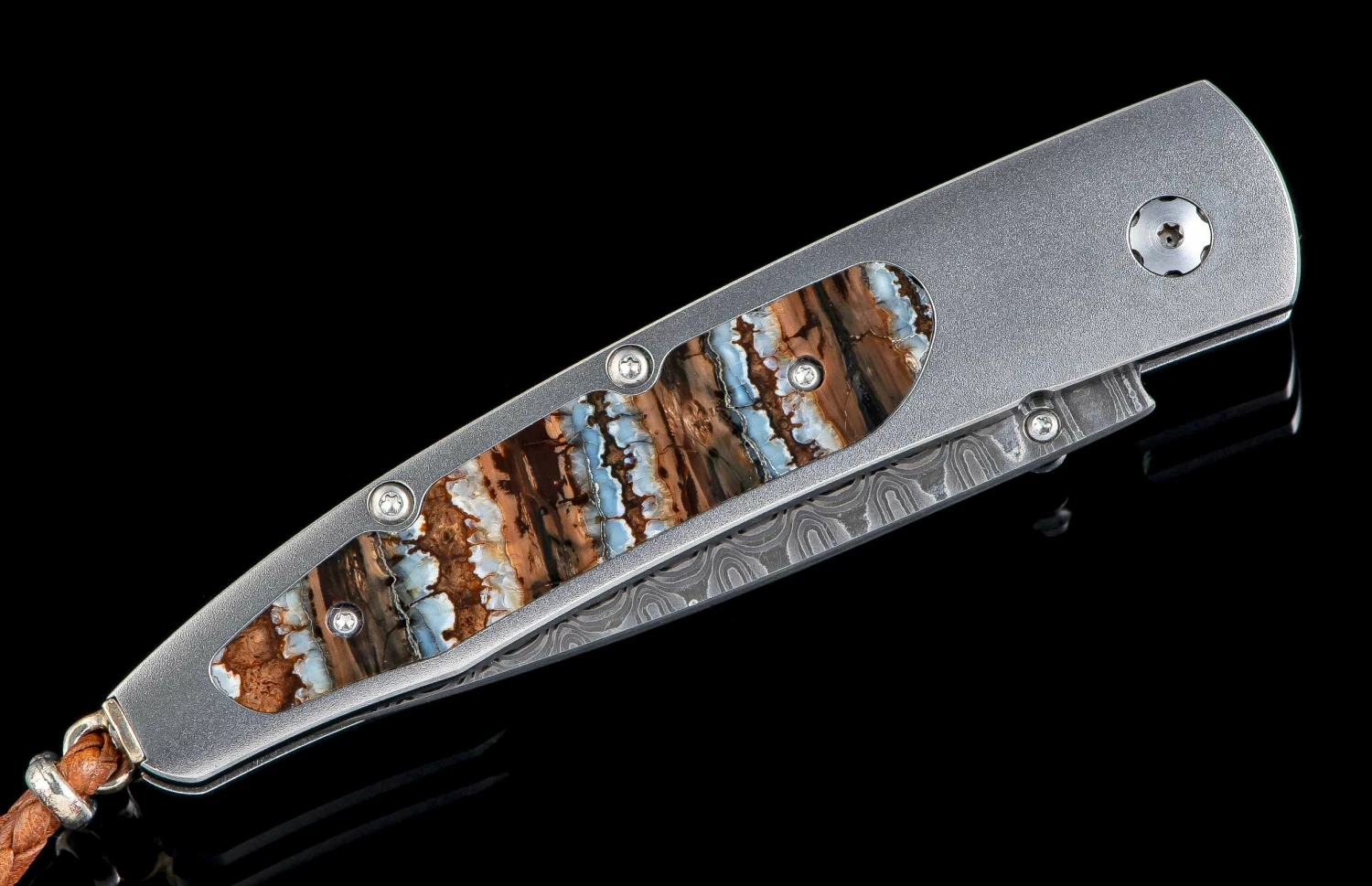 Reverso Titanium Pocketknife Featuring Fossil Mammoth Tooth And 'wave' Damascus Blade 5 Reverso Titanium Pocketknife Featuring Fossil Mammoth Tooth And 'wave' Damascus Blade - Image 3