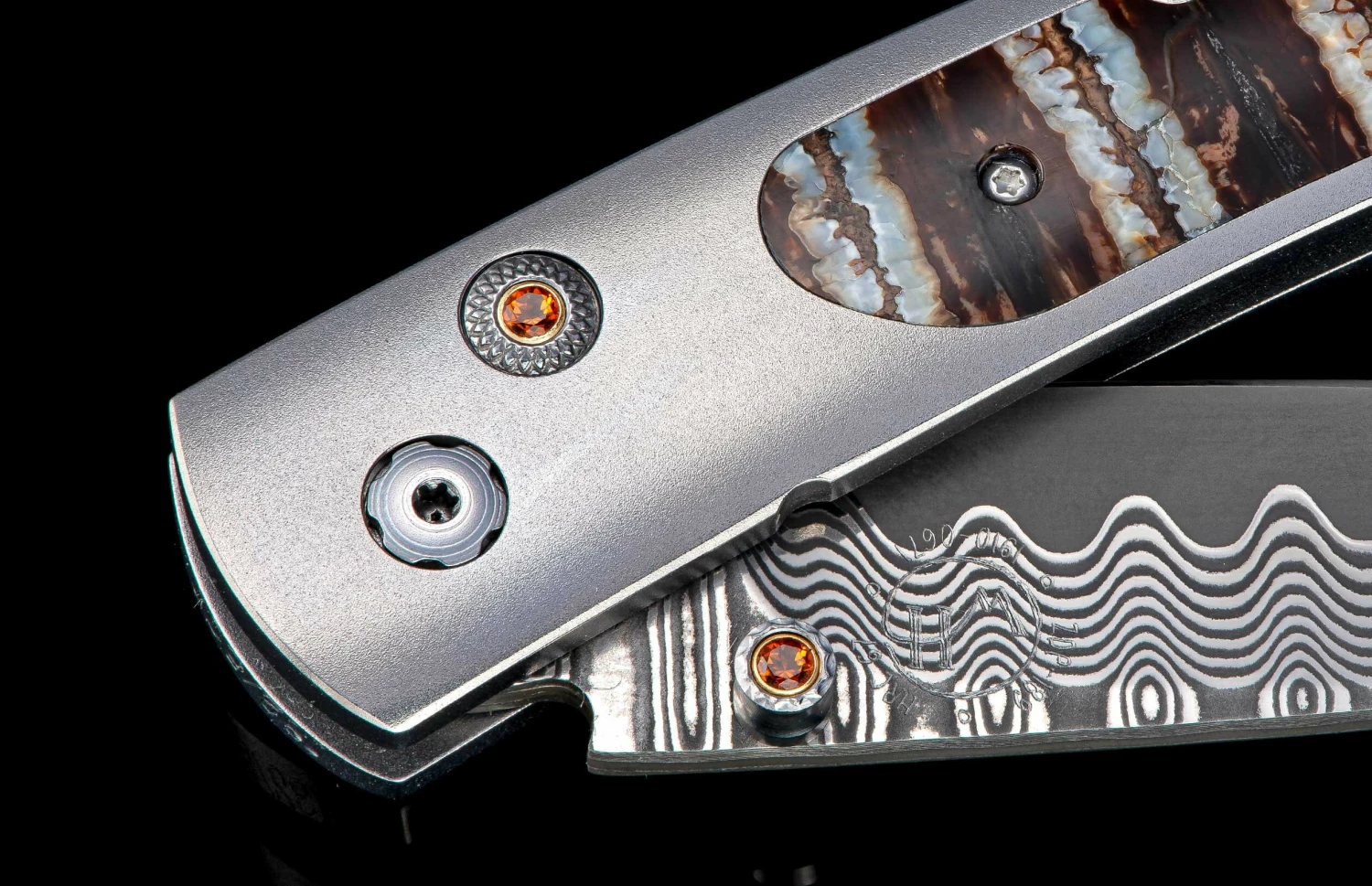 Reverso Titanium Pocketknife Featuring Fossil Mammoth Tooth And 'wave' Damascus Blade 6 Reverso Titanium Pocketknife Featuring Fossil Mammoth Tooth And 'wave' Damascus Blade - Image 4