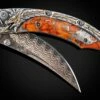 Dragon Skin Hand-carved Mokume Gane And Silver Pocket Knife With Zinc Matrix Apple Coral -KNIFECOMMAND Sales b11 dragon skin 1 2