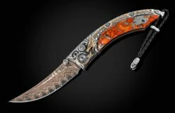 Dragon Skin Hand-carved Mokume Gane And Silver Pocket Knife With Zinc Matrix Apple Coral -KNIFECOMMAND Sales b11 dragon skin 2 2