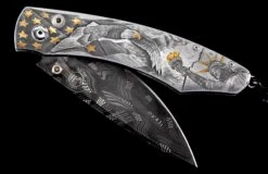 American Pride III Hand-engraved Pocketknife With 24K Gold Inlays And 'flag' Damascus Blade