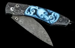 Belfry Pocketknife Featuring Etched Damascus, Carved Banded Agate, And Damascus Blade