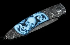 Belfry Pocketknife Featuring Etched Damascus, Carved Banded Agate, And Damascus Blade -KNIFECOMMAND Sales b12 belfry 3 3