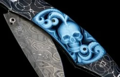 Belfry Pocketknife Featuring Etched Damascus, Carved Banded Agate, And Damascus Blade -KNIFECOMMAND Sales b12 belfry 4 3