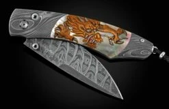 Black Dragon Hand-forged Damascus Pocketknife With Maki-e On Black Lip Pearl