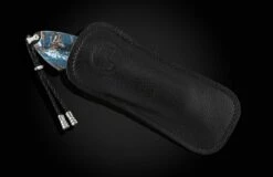 Blue Fusion Pocketknife Featuring Etched Damascus, Fossil Mammoth Tusk, And Damascus Blade -KNIFECOMMAND Sales b12 blue fusion 4