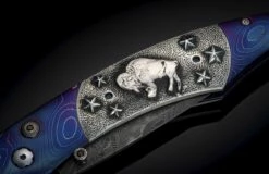 Buffalo Nickel III Damascus Pocketknife Inlaid With Sterling Silver And Authentic Buffalo Nickels  -KNIFECOMMAND Sales b12 buffalonickel3 4 1