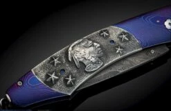 Buffalo Nickel III Damascus Pocketknife Inlaid With Sterling Silver And Authentic Buffalo Nickels  -KNIFECOMMAND Sales b12 buffalonickel3 5 1
