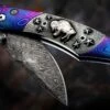 Buffalo Nickel III Damascus Pocketknife Inlaid With Sterling Silver And Authentic Buffalo Nickels  -KNIFECOMMAND Sales b12 buffalonickel3 lsb